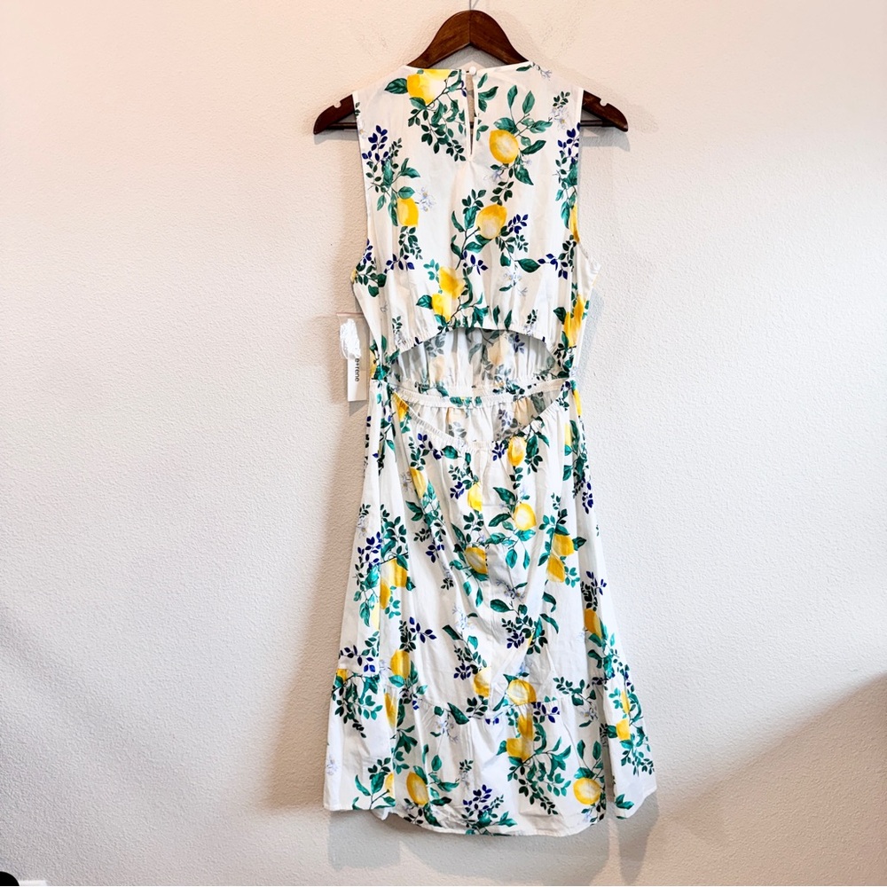 Cottagecore Lemon Chloe & Renee Midi Dress Cotton M Summer Open Back A57 NWT - Picture 10 of 11